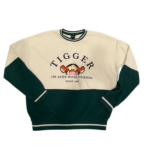 Disney Other - Disney Tigger 100 Acre Wood Friends Colorblock Sweatshirt Green Cream Small